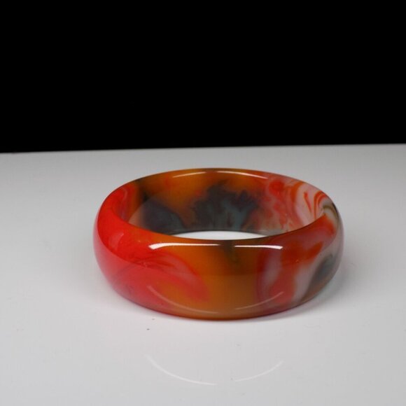 Agate Gemstone Wide Bangle Bracelet Orange Blue Multicolor Heavy 81.2 grams - Picture 5 of 8